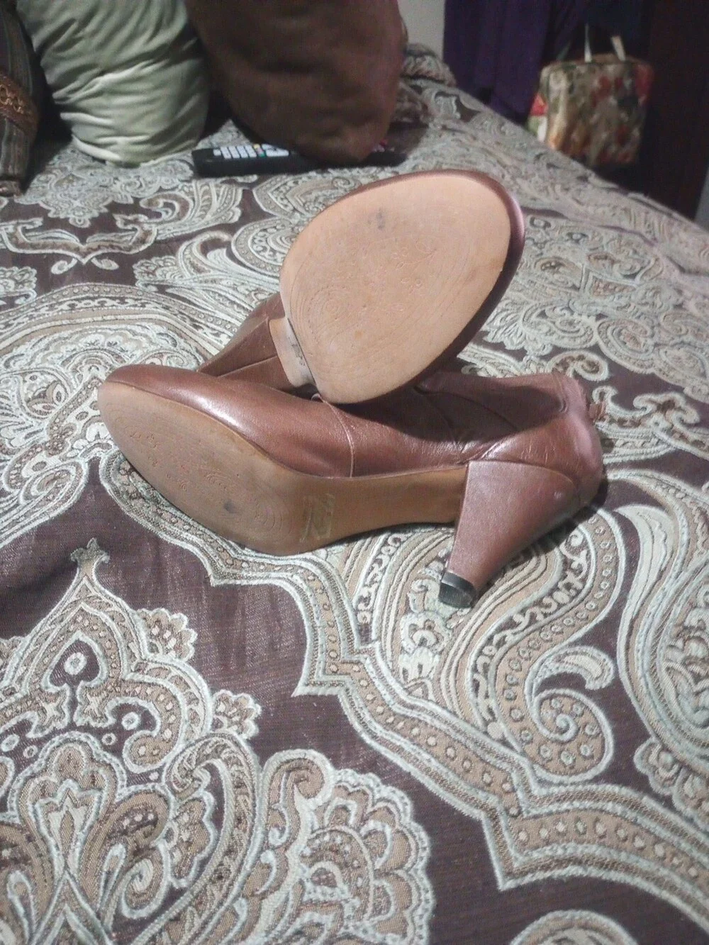 Indigo by Clarks Brown Leather Mary Jane Heeled Leather Shoes Size 7M Bow Retro